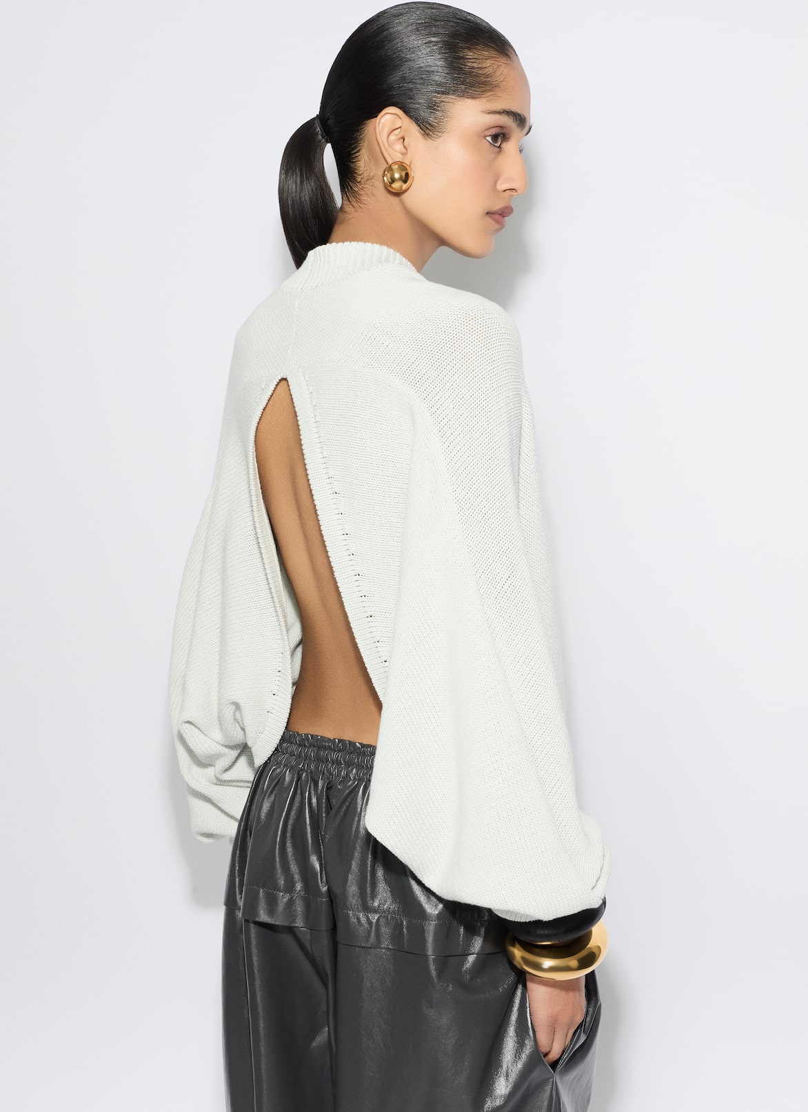 COTTON LINEN KNIT BARE BACK JUMPER ALAÏA WHITE COTTON LINEN KNIT BARE BACK JUMPER